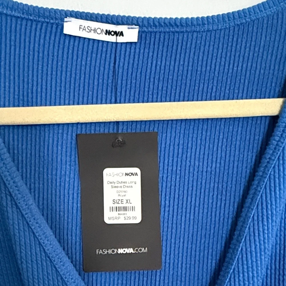 NWT Fashion Nova Cobalt Blue Long Sleeve Wrap Dress - Picture 2 of 2